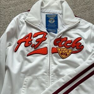 Abercrombie & Fitch White Jacket with Red and Orange Embroidery